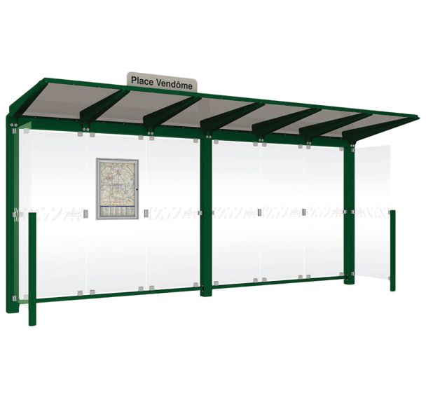 Abri bus Venise 5 m - bardages latéraux et leds - Procity