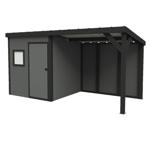 Abri de jardin ROMA 1 pan avec auvent gris et noir