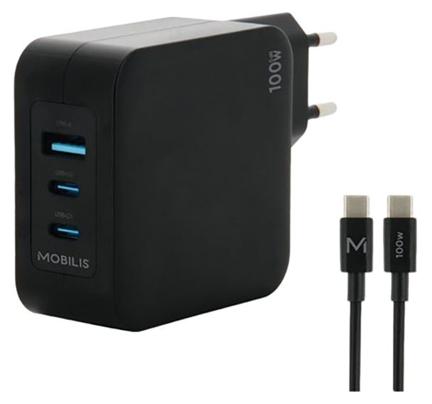 Adaptateur secteur 2xUSB-C et USB-A 100W - Mobilis