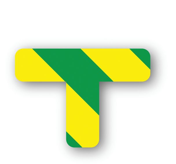 Adhésif marquage au sol en T arrondi LeanStripe - Vert/Jaune - Ergomat