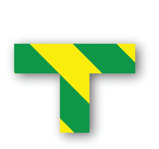 Adhésif marquage au sol en T carré LeanStripe - Vert/Jaune - Ergomat