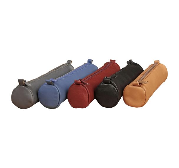 Age Bag trousse cuir petite ronde 18,5xØ4cm assortiment