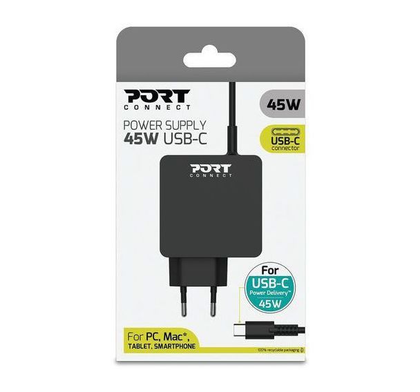 Alimentation secteur USB-C 45W pour ordinateur PC, tablette ou smartphone - Port Designs
