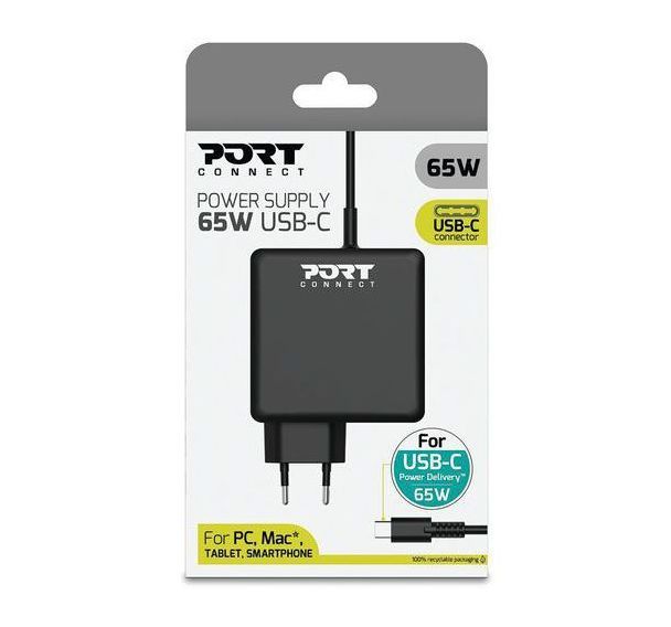 Alimentation secteur USB-C 65W pour ordinateur PC, tablette ou smartphone - Port Designs