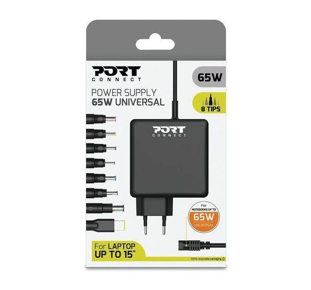 Alimentation secteur universelle PC avec 8 embouts 65W - Port Designs