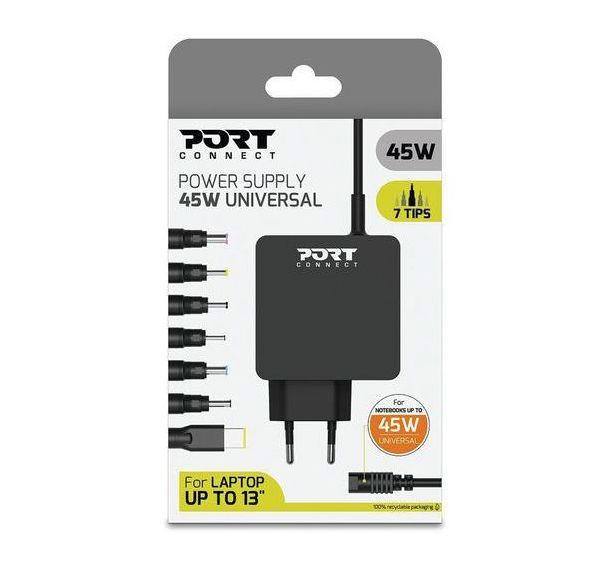 Alimentation secteur universelle pour PC avec 7 embouts 45W - Port Designs