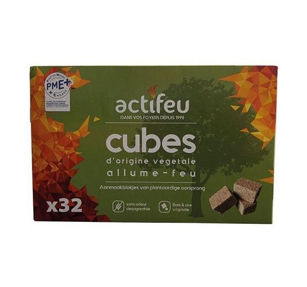 Allume feu bois cire végétale - 32 cubes - Lot de 24