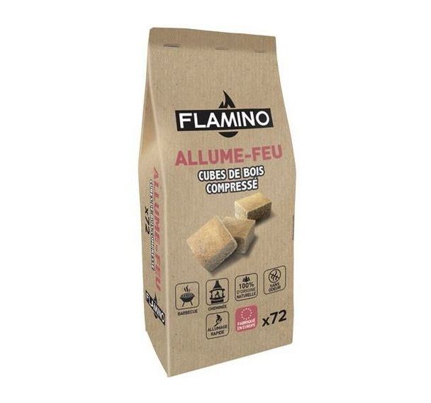 Allume feu cube de bois compressé sans odeur - Paquet de 72