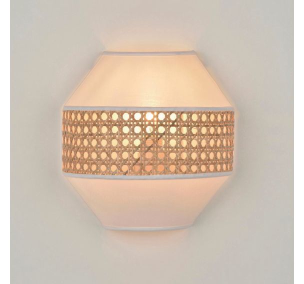 Applique bi-matière, coton et et cannage naturel blanc