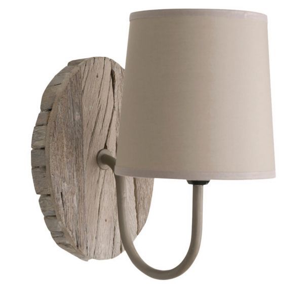 Applique en bois base carrée. Abat-jour en coton chanvre