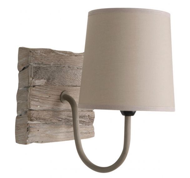 Applique en bois base ronde. Abat-jour en coton chanvre
