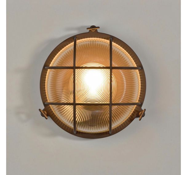 Applique/plafonnier rond en aluminium diffuseur en verre transparent rouille