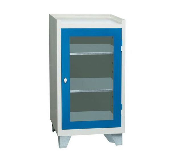 Armoire Sur Socle-Portes Transpar. Gris/Bleu 2 Tablettes