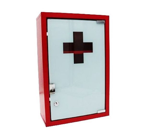 Armoire à pharmacie en métal rouge laqué - 2 étagères - Farmor