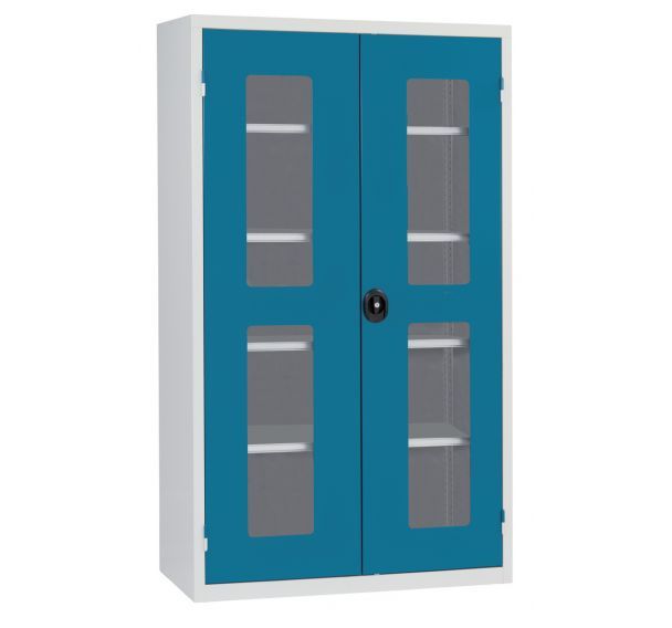 Armoire à portes transparentes haute L 1200 x P 500 X H 1980 Gris/Bleu