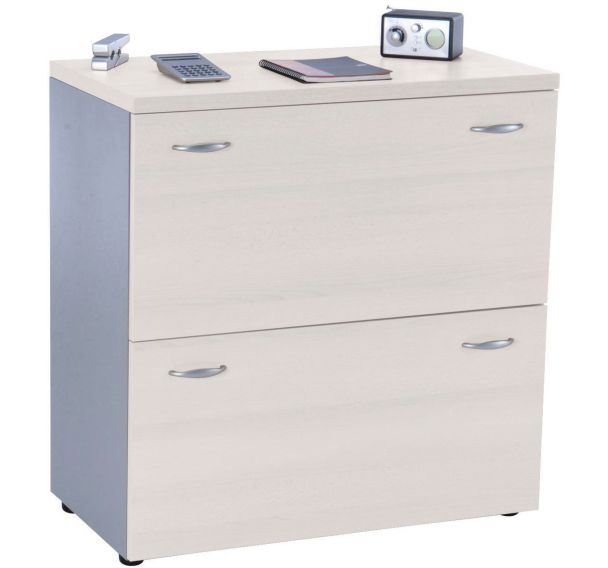 Armoire basse Trétris 2 tiroirs coloris gris/aluminium