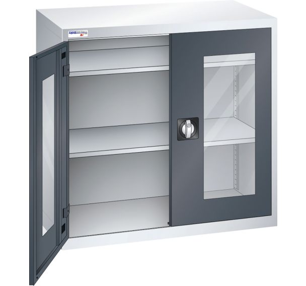 Armoire basse à portes battantes vitrées 2 étagères 100x58x100 cm Thurmetall