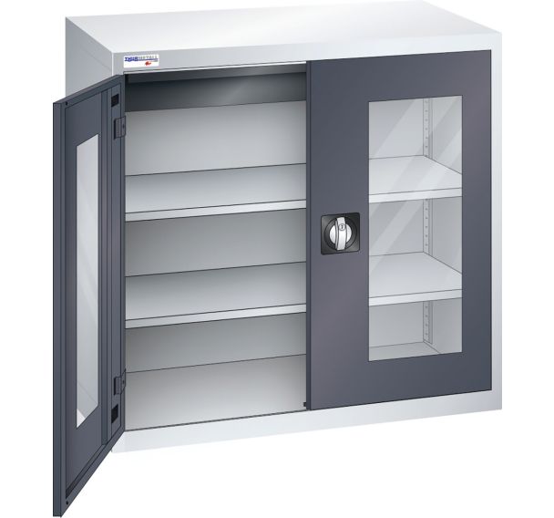 Armoire basse à portes battantes vitrées 2 étagères 1 tiroir 100x58x100 cm Thurmetall