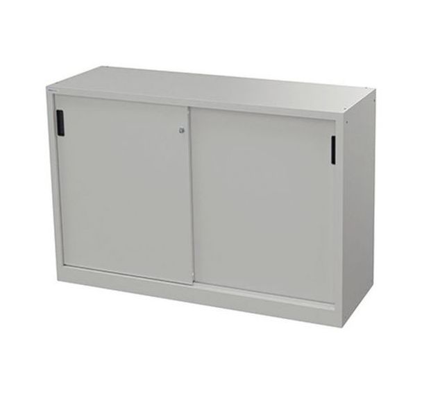 Armoire basse à portes tôle pleine coulissantes profondeur 50 cm