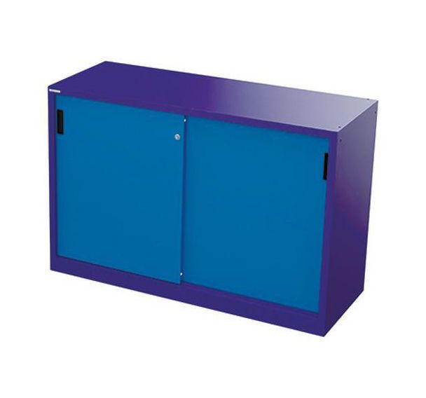 Armoire basse à portes tôle pleine coulissantes profondeur 58 cm