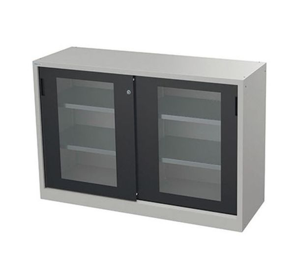 Armoire basse à portes vitrées coulissantes profondeur 50 cm