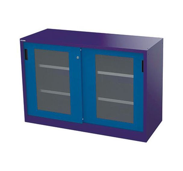 Armoire basse à portes vitrées coulissantes profondeur 58 cm
