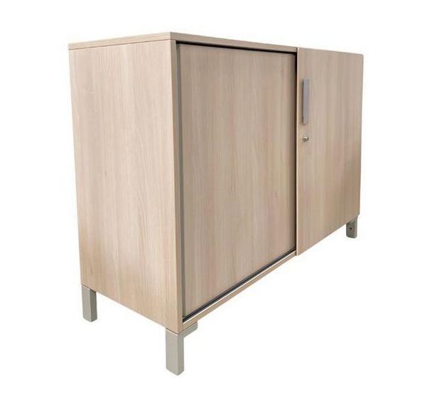 Armoire basse reconditionnée à portes coulissantes - Chêne