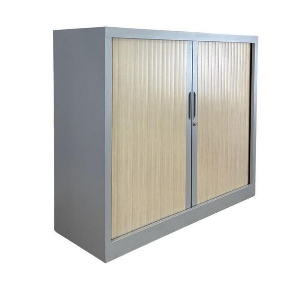 Armoire basse reconditionnée à rideaux - Bicolore