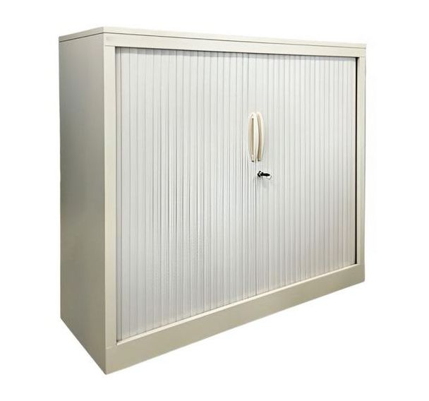 Armoire basse reconditionnée à rideaux - Blanc écru