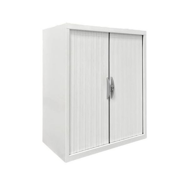 Armoire basse reconditionnée à rideaux blanche - Haworth