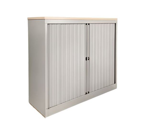 Armoire basse reconditionnée blanche - Portes à rideaux