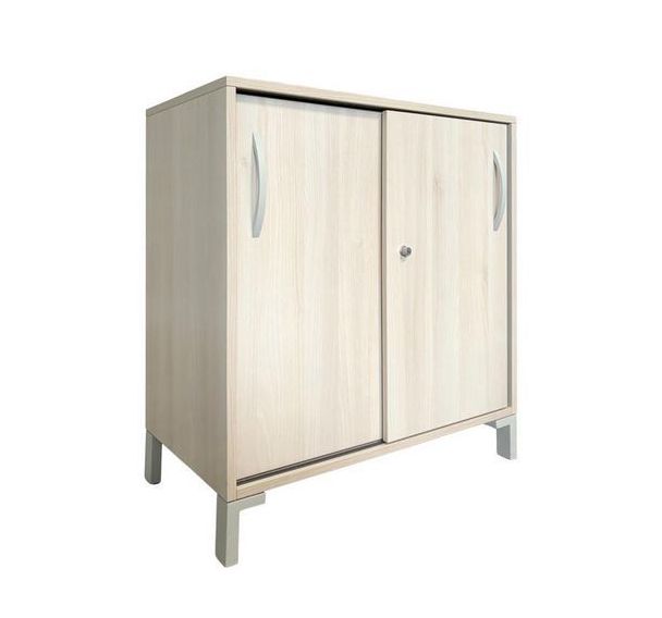 Armoire basse reconditionnée portes coulissantes hêtre