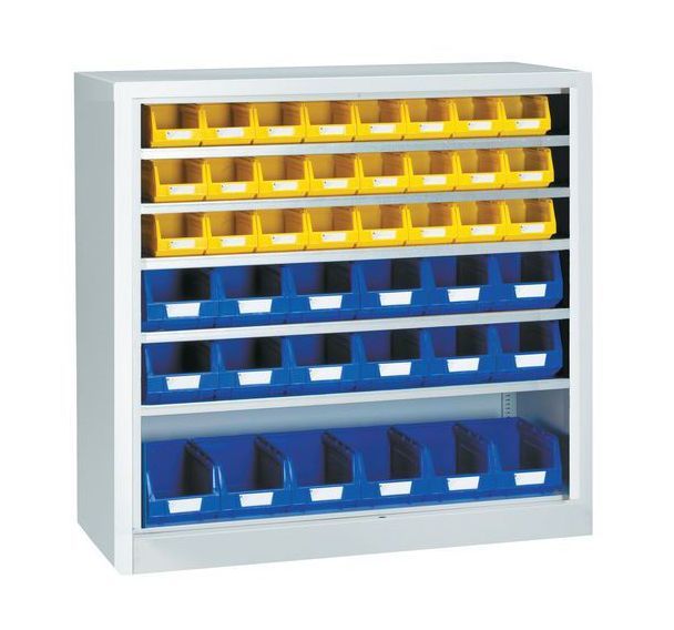 Armoire basse sans portes + 18 bacs 1 L et 12 bacs 3,5 L