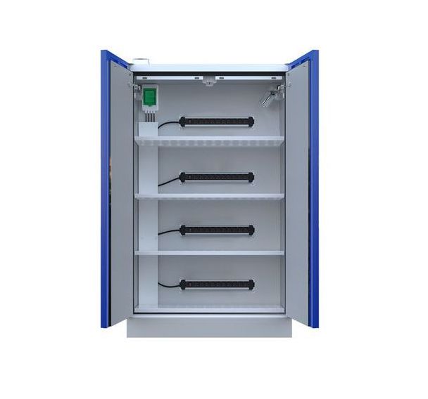 Armoire batterie lithium haute 2 portes avec extincteur