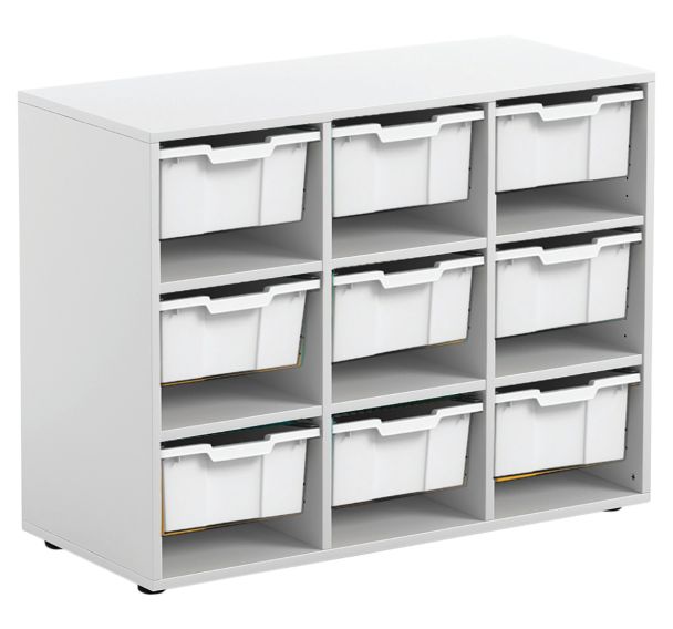 Armoire blanche Merit 3 colonnes et 9 cases avec grands plateaux-Mirplay School