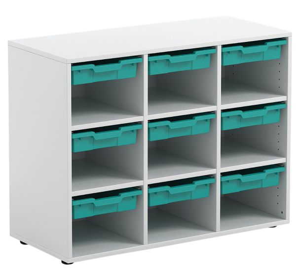 Armoire blanche Merit 3 colonnes et 9 cases avec petits plateaux-Mirplay School