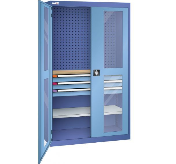 Armoire charges lourdes 110x62x195 cm+3 T ptes batt.plexi Bleu