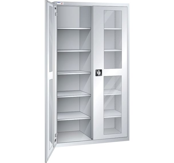 Armoire haute à portes battantes vitrées 10 étagères 100x50x195 cm Thurmetall