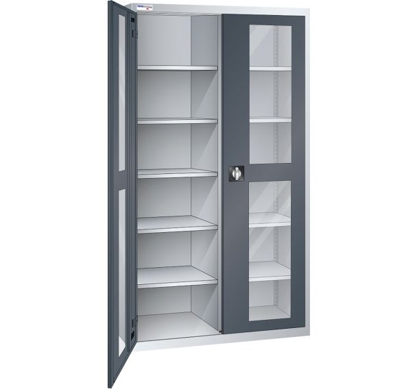 Armoire haute à portes battantes vitrées 10 étagères 100x58x195 cm Thurmetall
