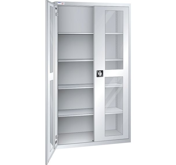 Armoire haute à portes battantes vitrées 4 étagères 100x50x195 cm Thurmetall