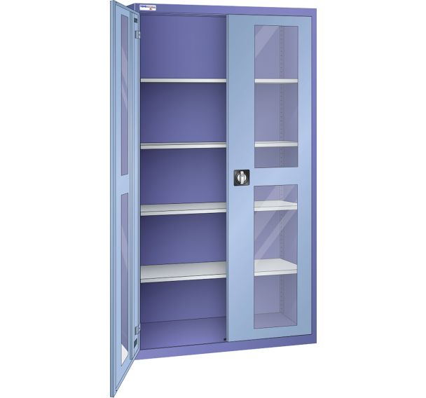 Armoire haute à portes battantes vitrées 4 étagères 100x58x195 cm Thurmetall