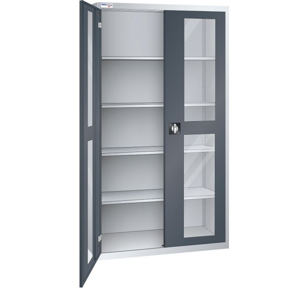 Armoire haute à portes battantes vitrées 4 étagères 125x58x195 cm Thurmetall