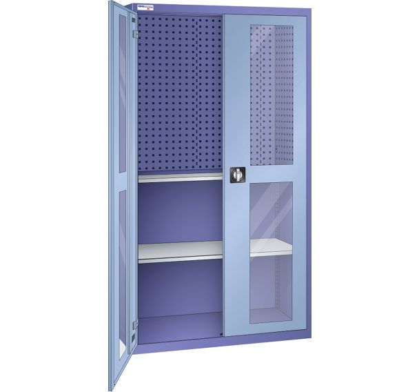 Armoire haute à ptes batt. vitrées 2 étagères + perfo 100x50x195 cm Thurmetall