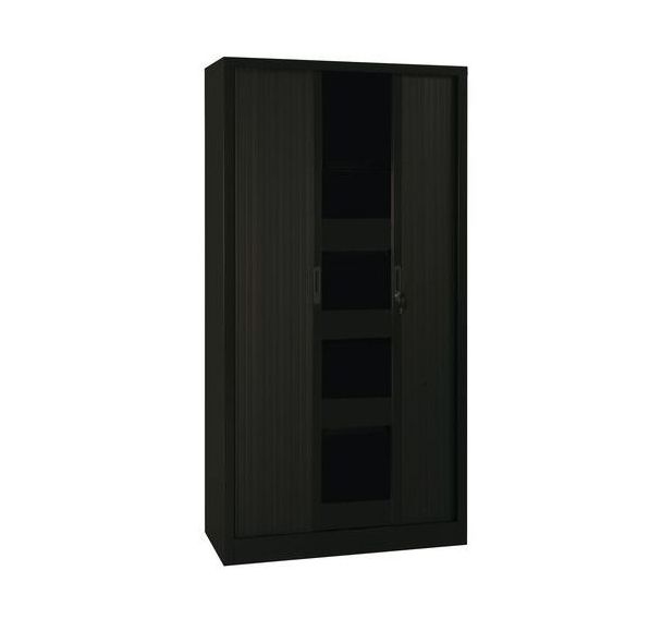 Armoire haute à rideaux en kit - Largeur 100 cm, Structure coloris : Noir