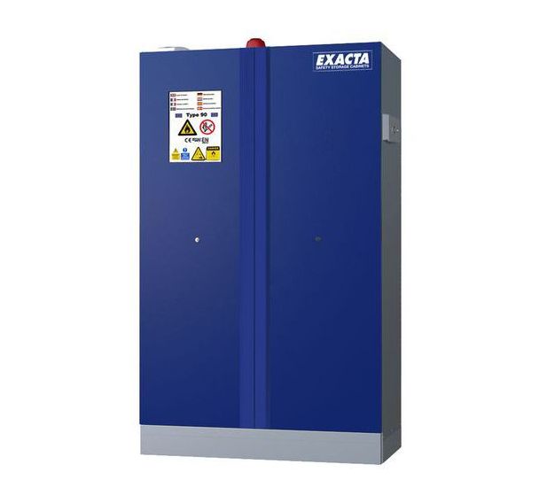 Armoire haute bleue batteries lithium-ion alarme extincteur et prises - Exacta