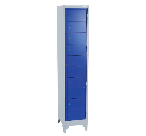 Armoire linge propre 10 cases gris/bleu sur pied