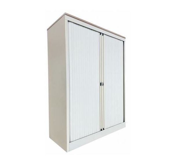 Armoire mi-haute reconditionnée – Ouverture à rideaux - Blanche