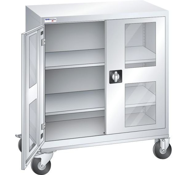 Armoire mobile basse à portes battantes tole pleine 2 étagères 100,5x40x119,5 cm Thurmetall