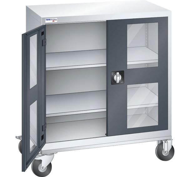 Armoire mobile basse à portes battantes vitrées 2 étagères 100,5x40x119,5 cm