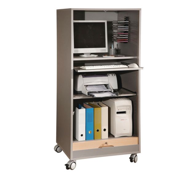 Armoire multimédia mobile à rideaux coloris alu/hêtre